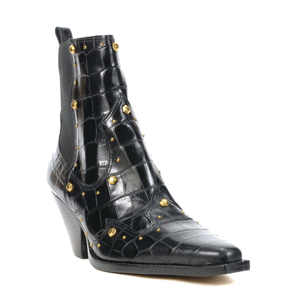 Vince Camuto Norley Black Crocodile Leather Booties Women’s Size 8 Square Toe - Picture 2 of 9